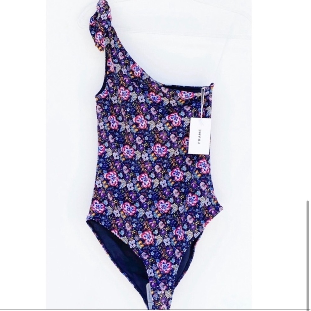 FRAME One Shoulder Floral Swimsuit.